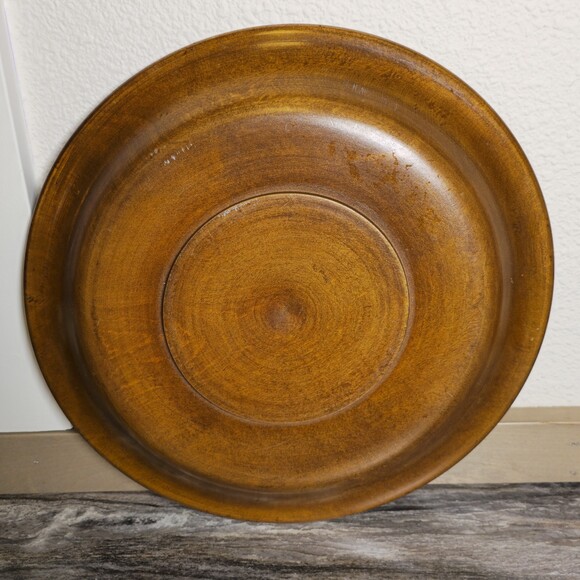 Vintage Hand Carved Wooden Charger Bowl/Plate Floral Folk Art Rustic Boho 14” - Picture 7 of 10